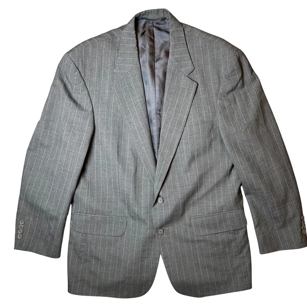 Lands End Mens 42R Grey Pinstripe 100% Worsted Wool Two Button Blazer Sport Coat